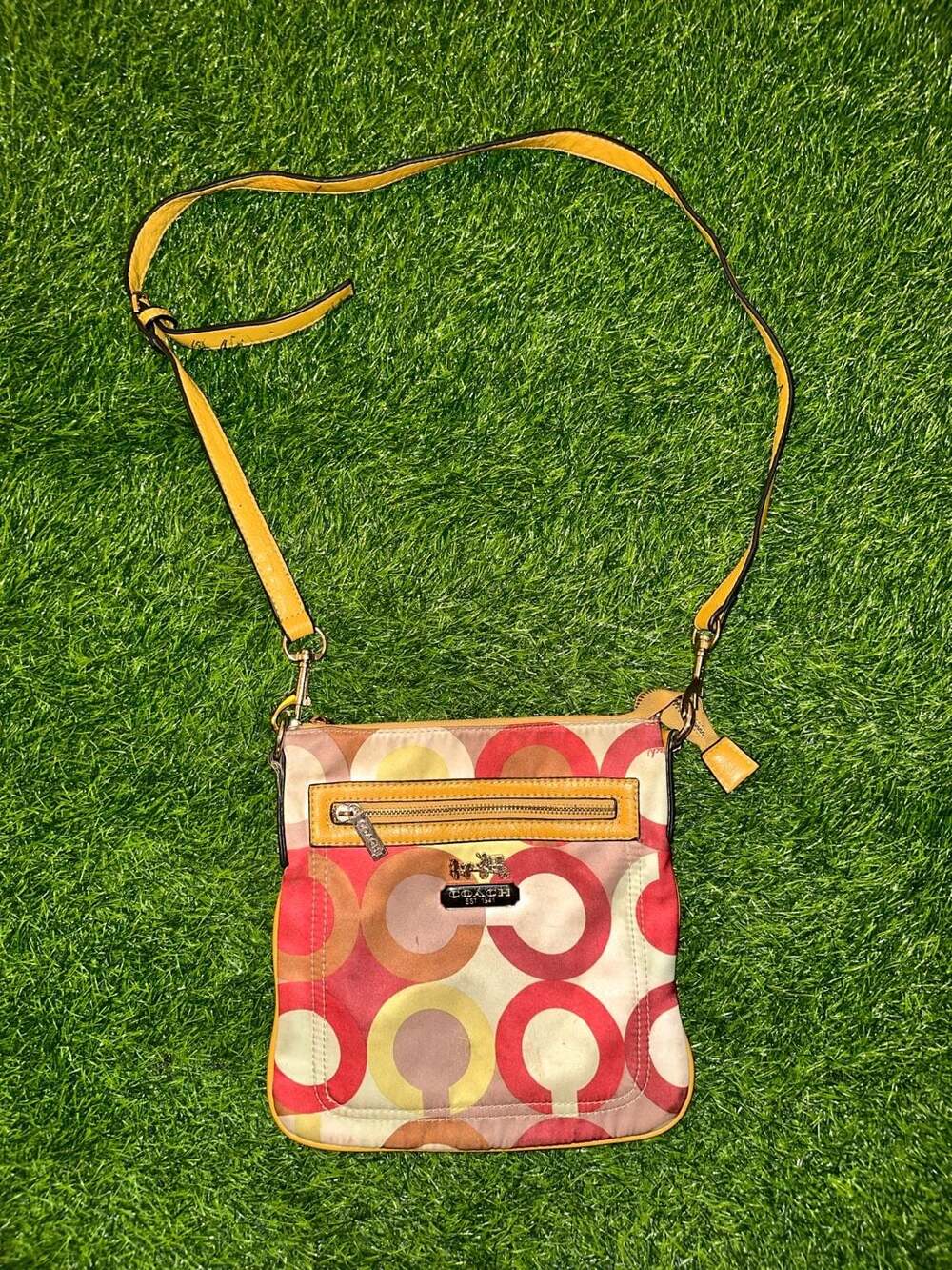 Coach Op Art Signature Multicolor Swingpack Crossbody Bag Yellow Red
